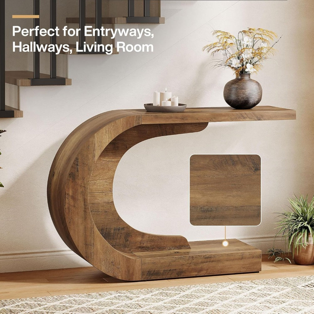 43.3" Mid-Century Modern Console Table for Entryway, Wood C-Shaped Hallway Entry Accent Table for Living Room