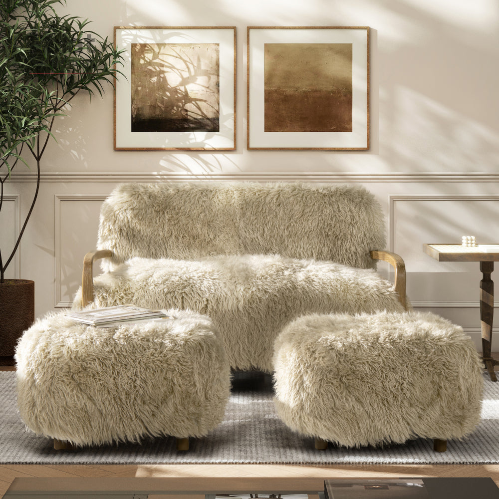 52.5" New Zealand Sheepskin Accent Loveseat,sofa set living room furniture,couch,muebles de la sala, living room furniture,