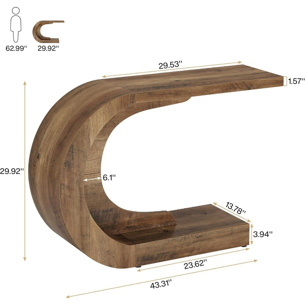 43.3" Mid-Century Modern Console Table for Entryway, Wood C-Shaped Hallway Entry Accent Table for Living Room