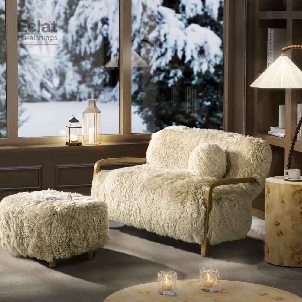 52.5" New Zealand Sheepskin Accent Loveseat,sofa set living room furniture,couch,muebles de la sala, living room furniture,